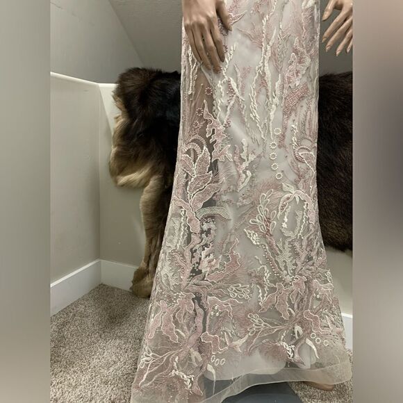 Stunning Custom Embroidered & Sequined Floral Lace Sexy Back Fishtail Gown - Picture 12 of 14